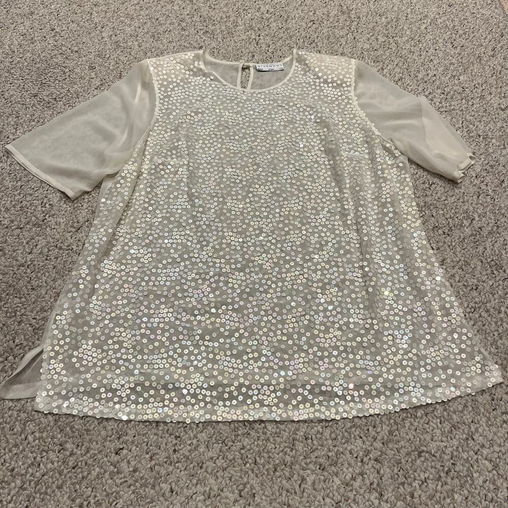 Givenchy Short Sleeve Sequin Sheer Blouse Sz 20W Glam Party Sparkly Casual